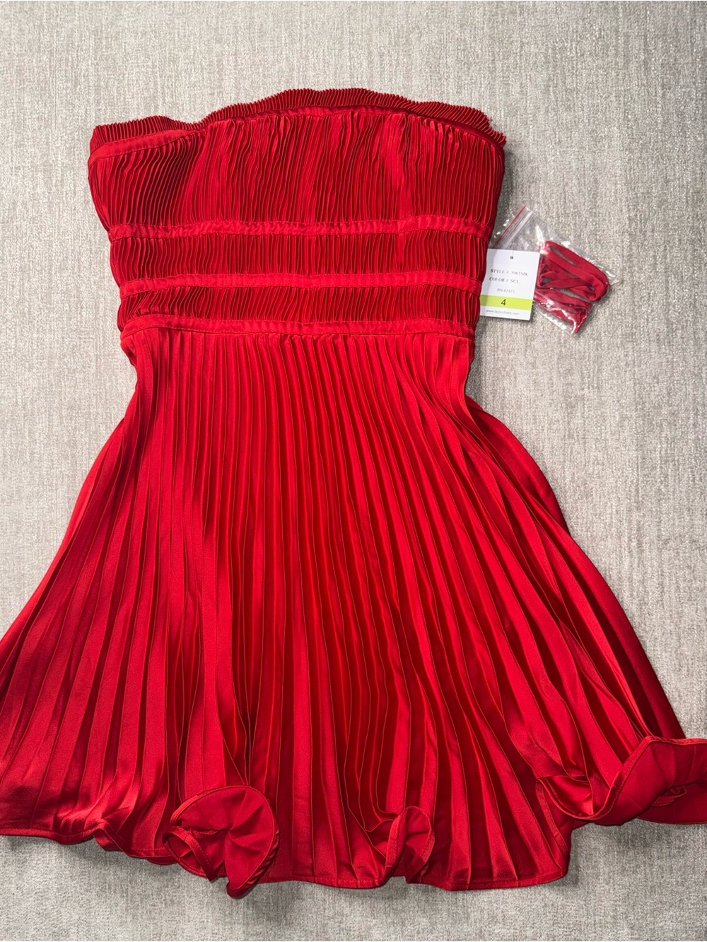 Taylor Dresses Red Strapless Pleated Party Dress